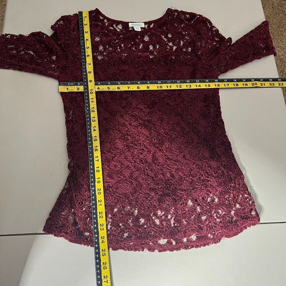 Sundance‎ Blouse Top Womens XS Burgundy Velvet Lace Sheer Floral Long Sleeve - Picture 2 of 9